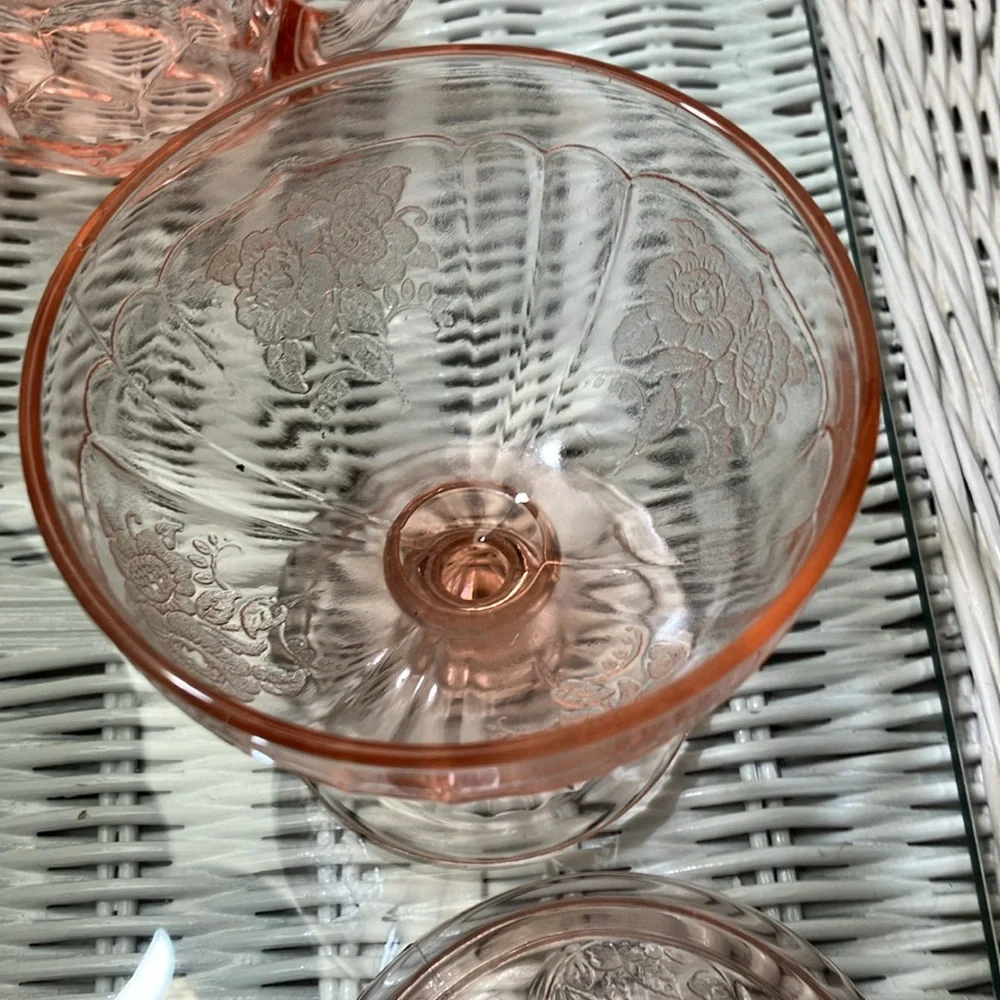 Vintage MAYFAIR OPEN ROSE DISH AND  HONEYCOMB FLORAL ETCH DUNCAN MILLER CREAMER